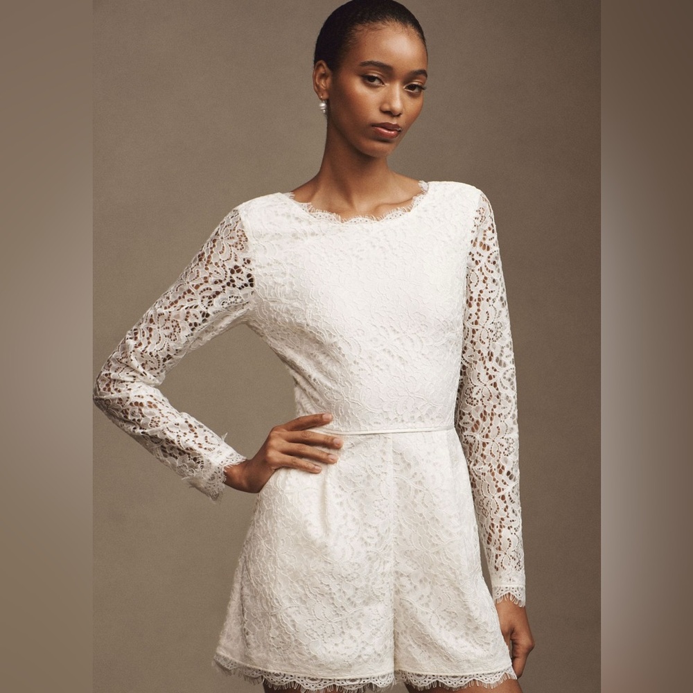 BHLDN Mock-Neck Long-Sleeve Bow-Back Lace Romper  New with tag size 10